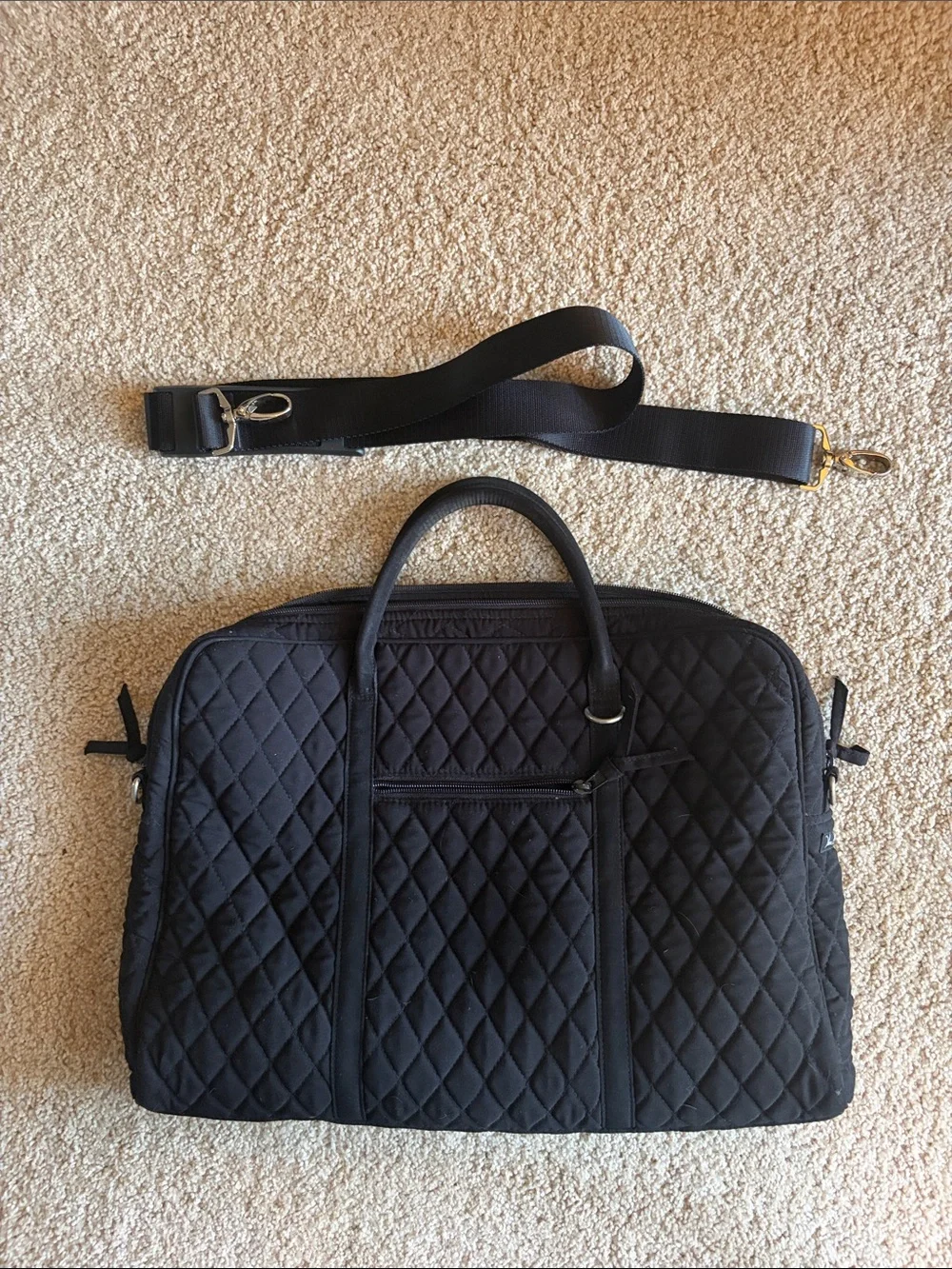 Vera Bradley Black Quilted Laptop Bag with Detachable Strap